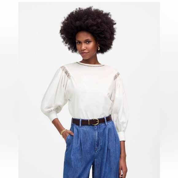 Madewell Embroidered Poplin Balloon-Sleeve Top small NEW Boho cotton cottagecore - Picture 1 of 13